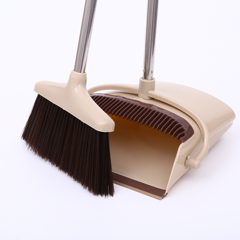 Upgrade Broom and Dustpan Set Self-Cleaning with Dustpan Teeth